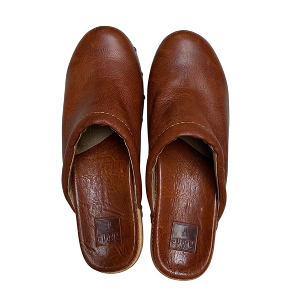 Frye Clara Campus Clogs Brown Leather Size 7 | 2.5” Heel Platform Mules - Picture 13 of 16